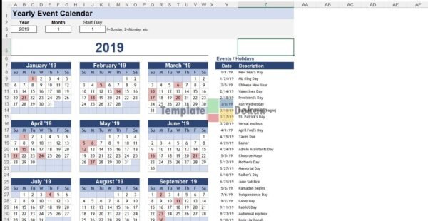 Yearly Event Calendar